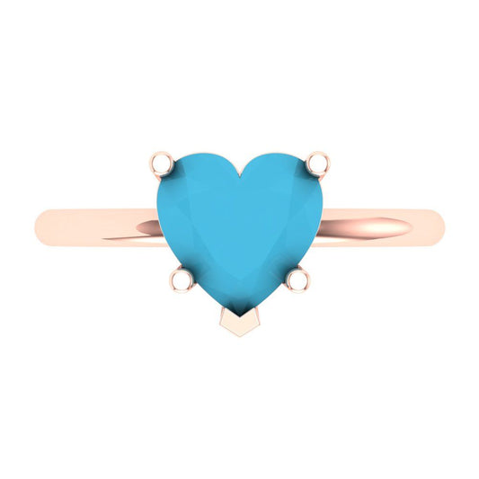 2 cttw Simulated Turquoise Solitaire  Engagement Ring - Solid Rose Gold (VVS1, Heart Cut,8mm)