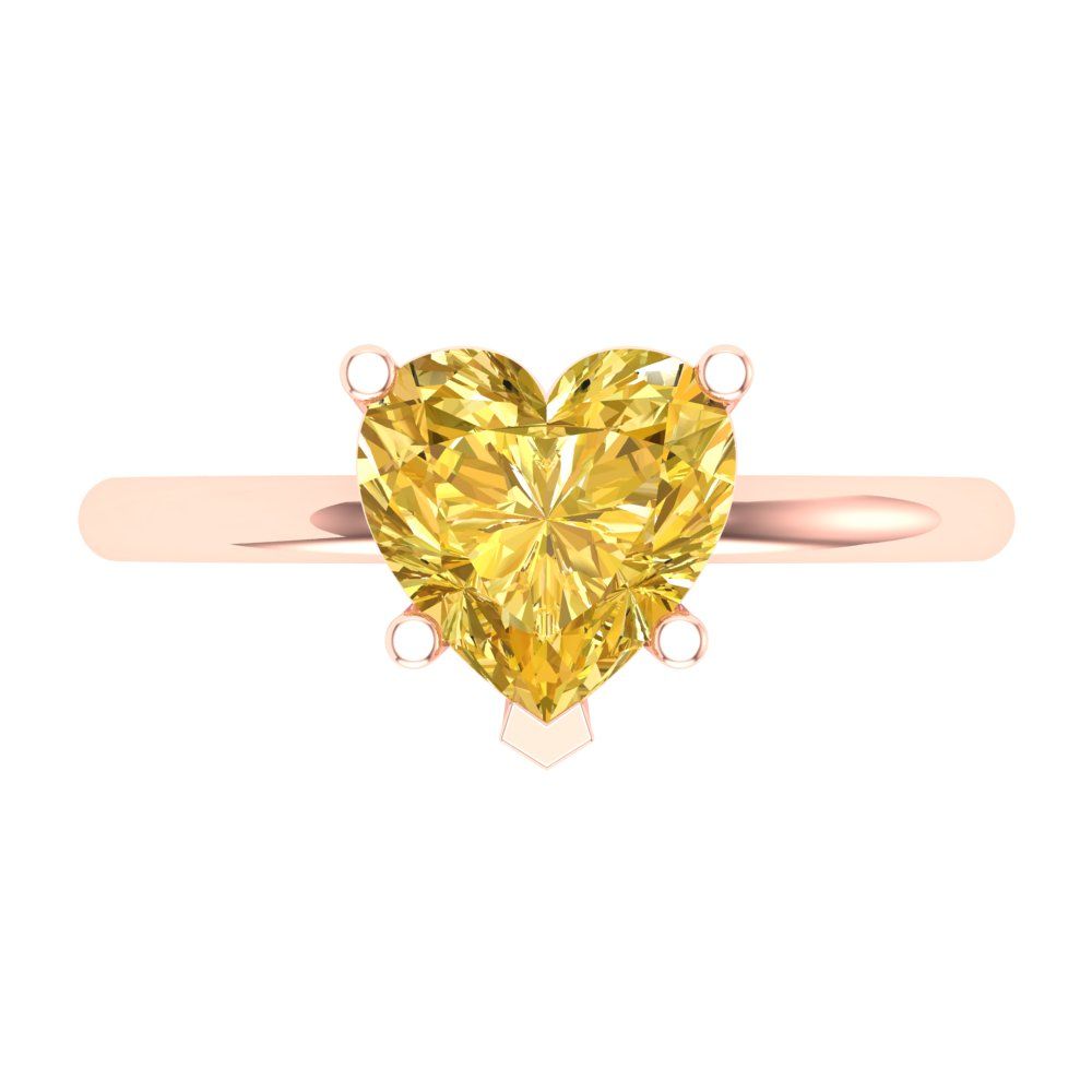 2 cttw Zirconia Simulated Yellow Diamond Solitaire  Engagement Ring - Solid Gold (VVS1, Heart Cut,8mm)