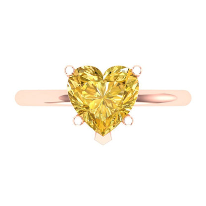 2 cttw Zirconia Simulated Yellow Diamond Solitaire  Engagement Ring - Solid Gold (VVS1, Heart Cut,8mm)
