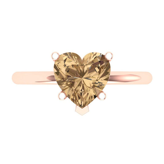 2 cttw Zirconia Simulated Champagne Diamond Solitaire  Engagement Ring - Solid Rose Gold (VVS1, Heart Cut,8mm)