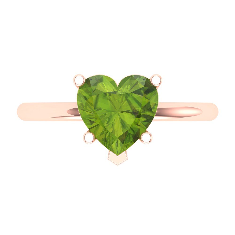 2 cttw Natural Peridot Solitaire  Engagement Ring - Solid Gold (Heart Cut,8mm)