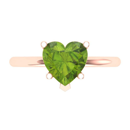 2 cttw Natural Peridot Solitaire  Engagement Ring - Solid Gold (Heart Cut,8mm)