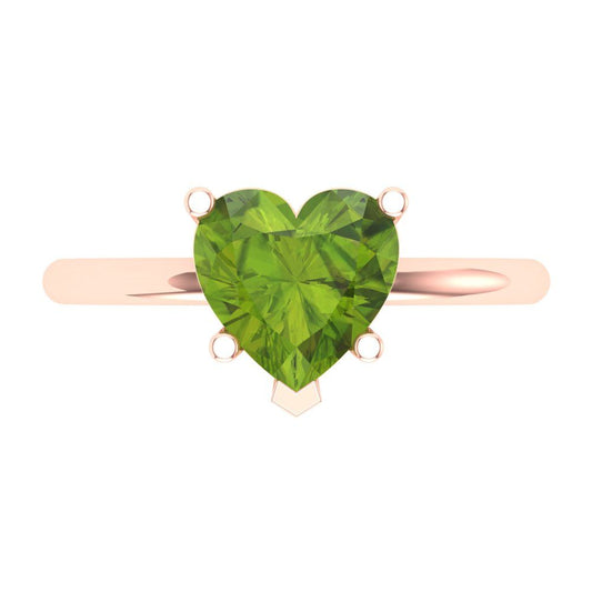 2 cttw Natural Peridot Solitaire  Engagement Ring - Solid Rose Gold (VVS1, Heart Cut,8mm)