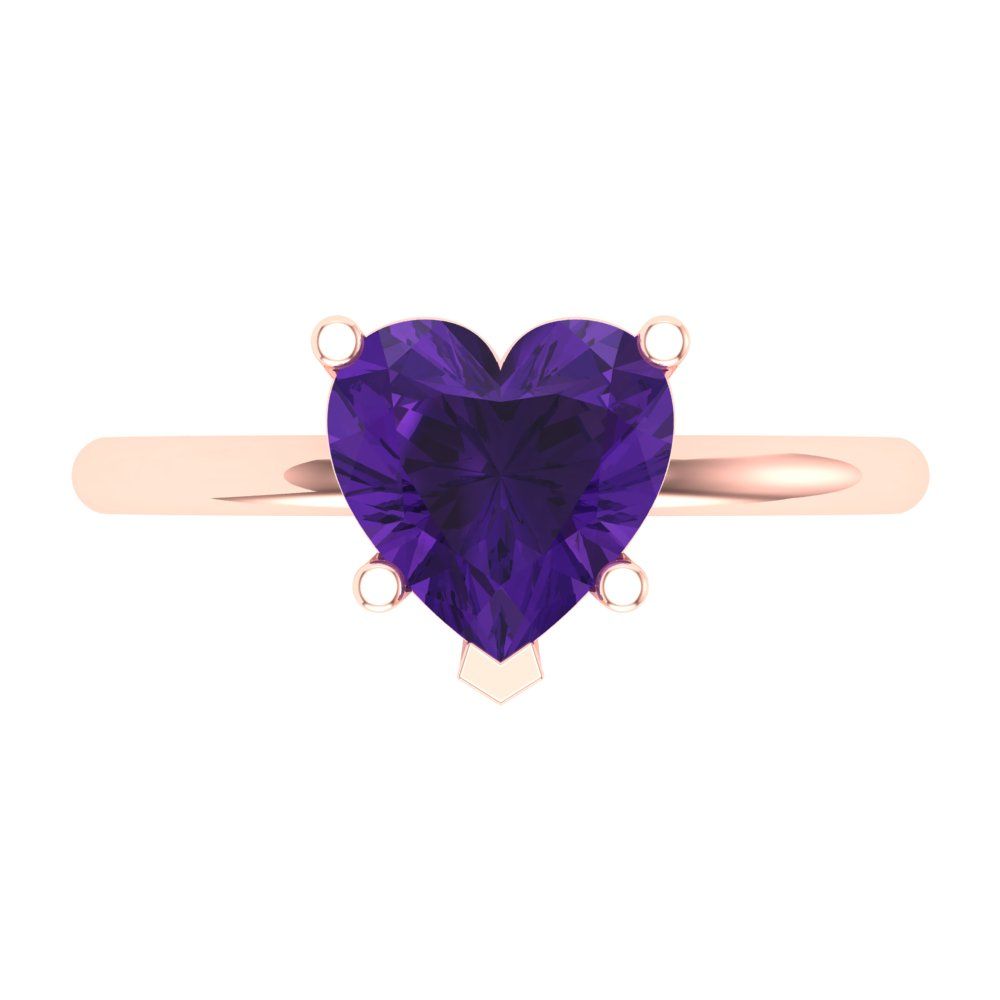 2 cttw Natural Amethyst Solitaire  Engagement Ring - Solid Gold (Heart Cut,8mm)