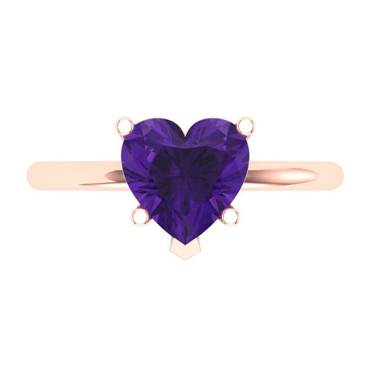 2 cttw Natural Amethyst Solitaire  Engagement Ring - Solid Rose Gold (VVS1, Heart Cut,8mm)