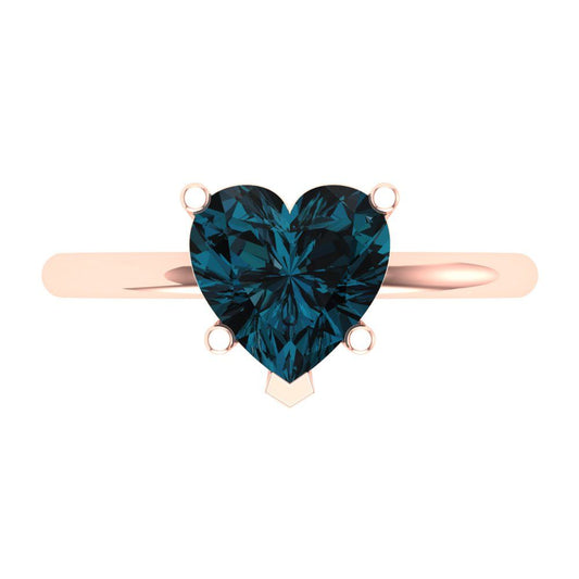 2 cttw Natural London Blue Topaz Solitaire  Engagement Ring - Solid Rose Gold (VVS1, Heart Cut,8mm)