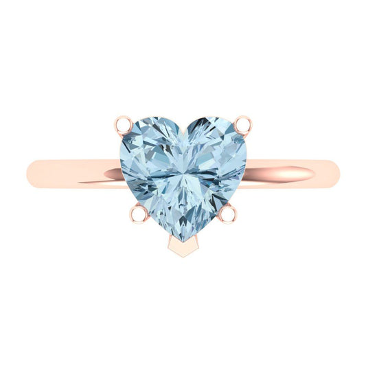 2 cttw Natural Aquamarine Solitaire  Engagement Ring - Solid Rose Gold (VVS1, Heart Cut,8mm)