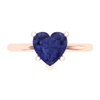 2 cttw Simulated Tanzanite Solitaire  Engagement Ring - Solid Gold (Heart Cut,8mm)
