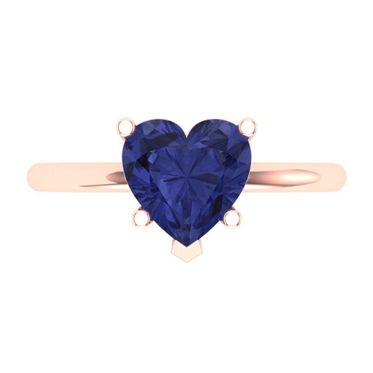 2 cttw Simulated Tanzanite Solitaire  Engagement Ring - Solid Rose Gold (VVS1, Heart Cut,8mm)