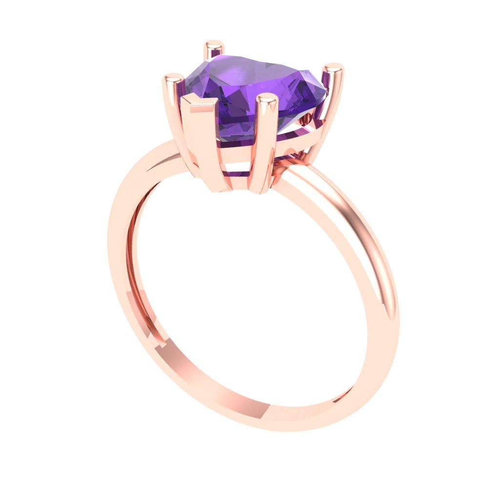 2 cttw Natural Amethyst Solitaire  Engagement Ring - Solid Gold (Heart Cut,8mm)