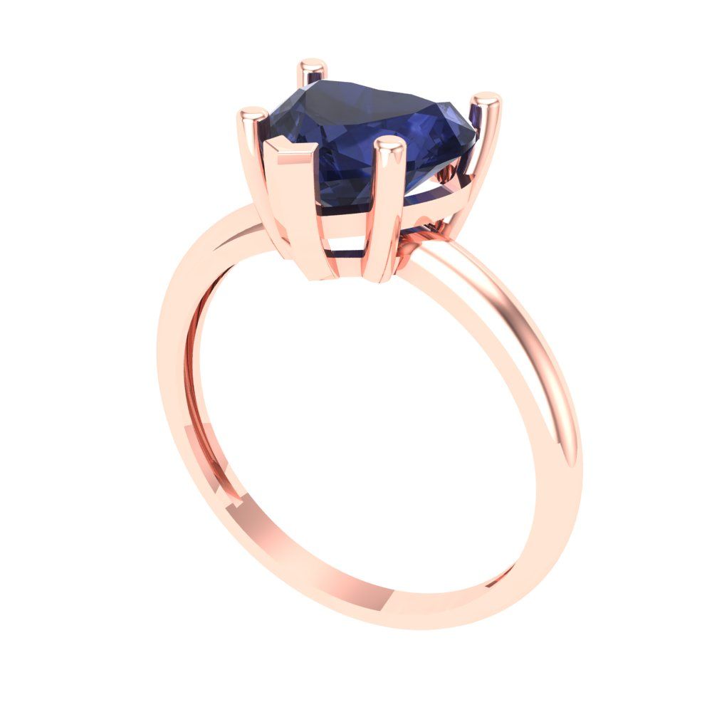 2 cttw Simulated Blue Sapphire Solitaire  Engagement Ring - Solid Gold (Heart Cut,8mm)
