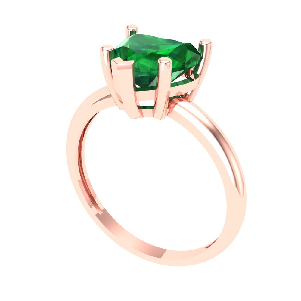 2 cttw Simulated Emerald Solitaire  Engagement Ring - Solid Gold (Heart Cut,8mm)