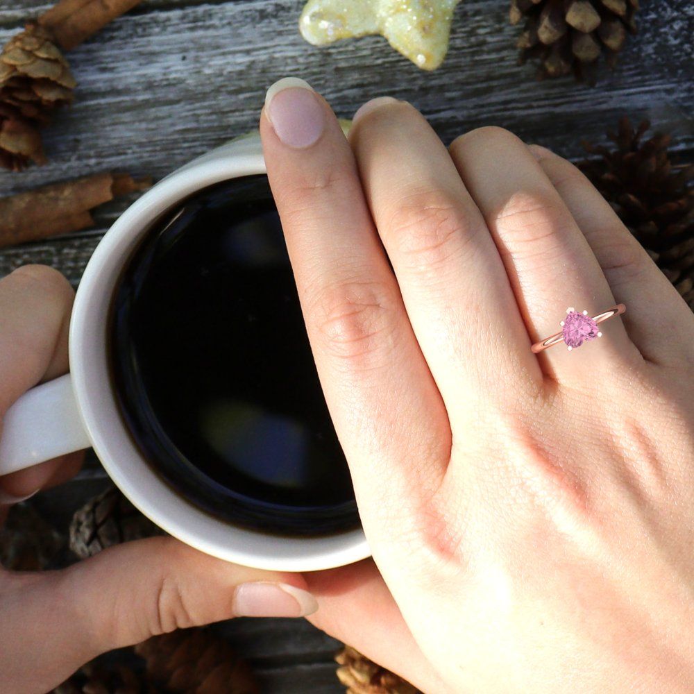 2 cttw Zirconia Simulated Pink Diamond Solitaire  Engagement Ring - Solid Gold (VVS1, Heart Cut,8mm)