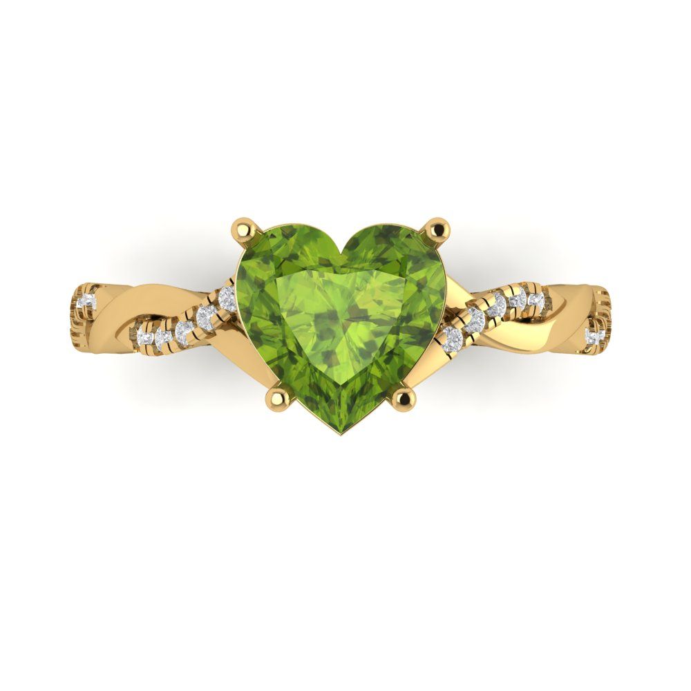 2.1 cttw Natural Peridot Solitaire with Zirconia Simulated Diamond Accents Engagement Ring - Solid Gold (Heart Cut,8mm)