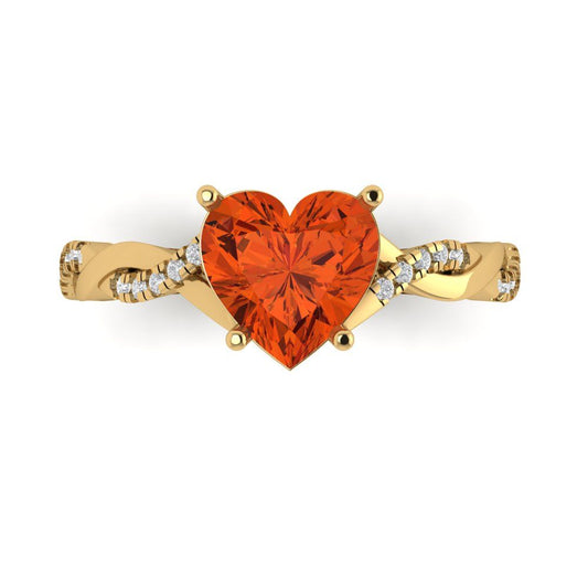 2.1 cttw Zirconia Simulated Red Diamond Solitaire with Zirconia Simulated Diamond Accents Engagement Ring - Solid Yellow Gold (VVS1, Heart Cut,8mm)