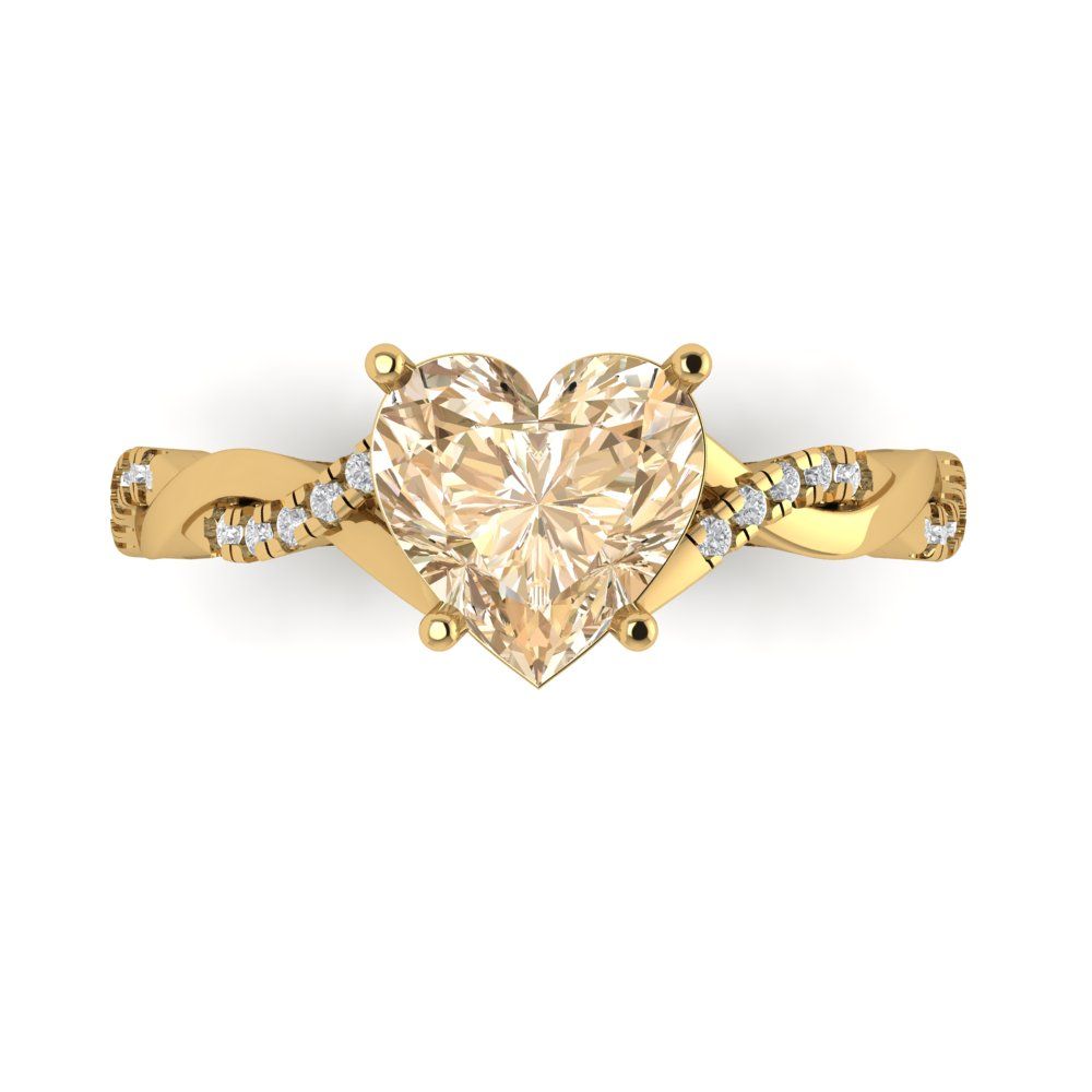 2.1 cttw Natural Morganite Solitaire with Zirconia Simulated Diamond Accents Engagement Ring - Solid Gold (Heart Cut,8mm)