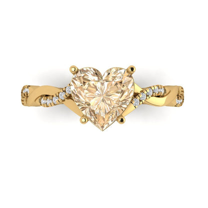 2.1 cttw Natural Morganite Solitaire with Zirconia Simulated Diamond Accents Engagement Ring - Solid Gold (Heart Cut,8mm)