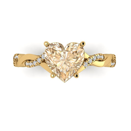 2.1 cttw Natural Morganite Solitaire with Zirconia Simulated Diamond Accents Engagement Ring - Solid Yellow Gold (VVS1, Heart Cut,8mm)