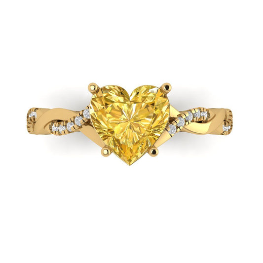 2.1 cttw Natural Citrine Solitaire with Zirconia Simulated Diamond Accents Engagement Ring - Solid Yellow Gold (VVS1, Heart Cut,8mm)
