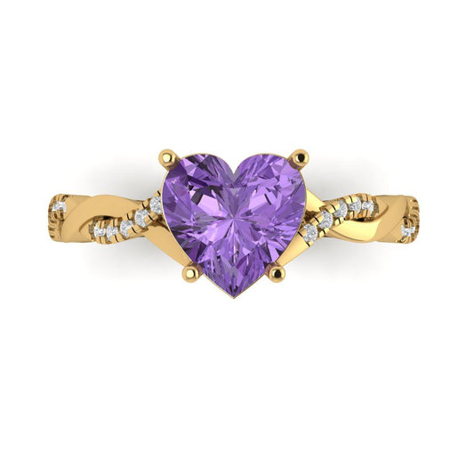 2.1 cttw Simulated Alexandrite Solitaire with Zirconia Simulated Diamond Accents Engagement Ring - Solid Yellow Gold (VVS1, Heart Cut,8mm)