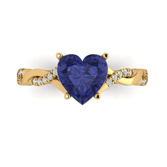 2.1 cttw Simulated Tanzanite Solitaire with Zirconia Simulated Diamond Accents Engagement Ring - Solid Yellow Gold (VVS1, Heart Cut,8mm)