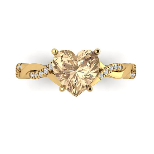 2.1 cttw Yellow Moissanite Solitaire with Zirconia Simulated Diamond Accents Engagement Ring - Solid Yellow Gold (VVS1, Heart Cut,8mm)
