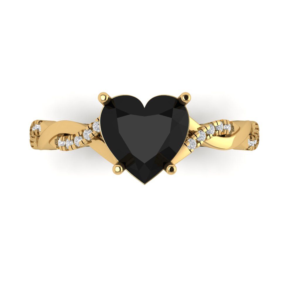 2.1 cttw Natural Onyx Solitaire with Zirconia Simulated Diamond Accents Engagement Ring - Solid Gold (Heart Cut,8mm)