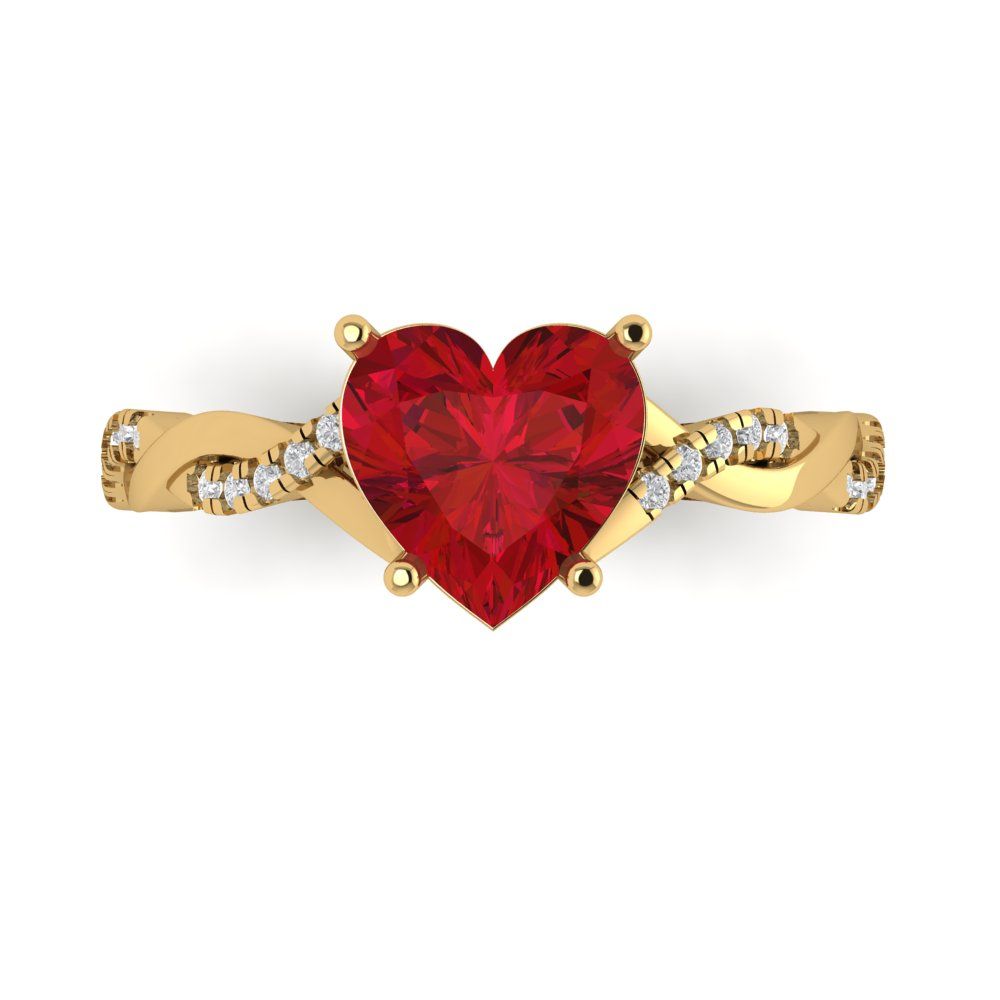 2.1 cttw Simulated Ruby Solitaire with Zirconia Simulated Diamond Accents Engagement Ring - Solid Gold (Heart Cut,8mm)