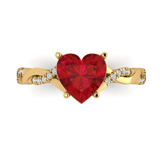 2.1 cttw Simulated Ruby Solitaire with Zirconia Simulated Diamond Accents Engagement Ring - Solid Yellow Gold (VVS1, Heart Cut,8mm)