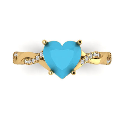 2.1 cttw Simulated Turquoise Solitaire with Zirconia Simulated Diamond Accents Engagement Ring - Solid Gold (Heart Cut,8mm)