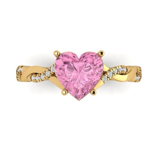 2.1 cttw Zirconia Simulated Pink Diamond Solitaire with Zirconia Simulated Diamond Accents Engagement Ring - Solid Yellow Gold (VVS1, Heart Cut,8mm)