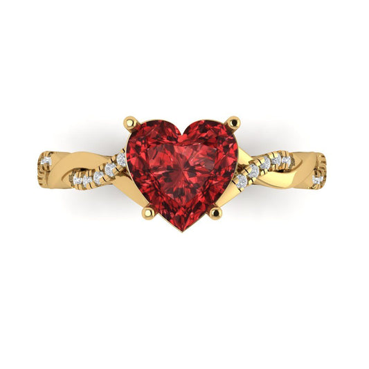 2.1 cttw Natural Garnet Solitaire with Zirconia Simulated Diamond Accents Engagement Ring - Solid Yellow Gold (VVS1, Heart Cut,8mm)