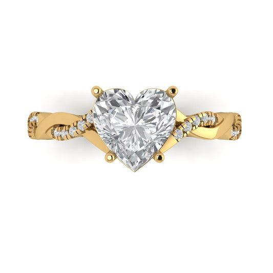 2.1 cttw Moissanite Solitaire with Zirconia Simulated Diamond Accents Engagement Ring - Solid Yellow Gold (VVS1, Heart Cut,8mm)