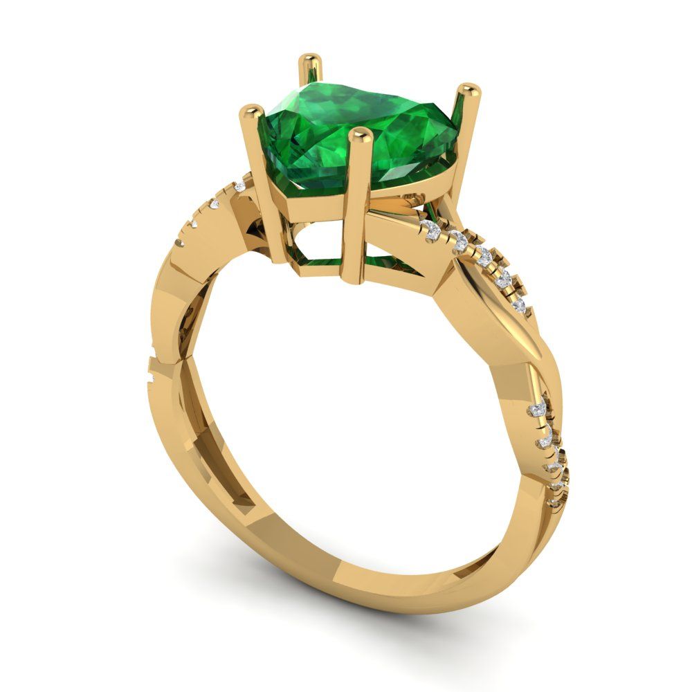 2.1 cttw Simulated Emerald Solitaire with Zirconia Simulated Diamond Accents Engagement Ring - Solid Gold (Heart Cut,8mm)