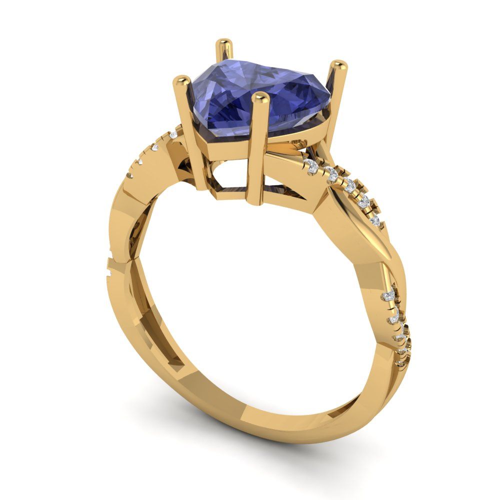2.1 cttw Simulated Tanzanite Solitaire with Zirconia Simulated Diamond Accents Engagement Ring - Solid Gold (Heart Cut,8mm)