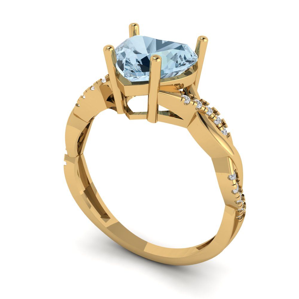 2.1 cttw Natural Aquamarine Solitaire with Zirconia Simulated Diamond Accents Engagement Ring - Solid Gold (Heart Cut,8mm)