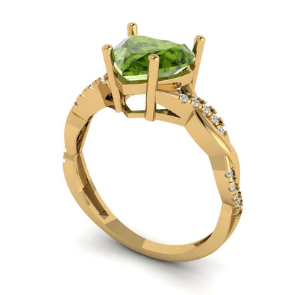 2.1 cttw Natural Peridot Solitaire with Zirconia Simulated Diamond Accents Engagement Ring - Solid Gold (Heart Cut,8mm)