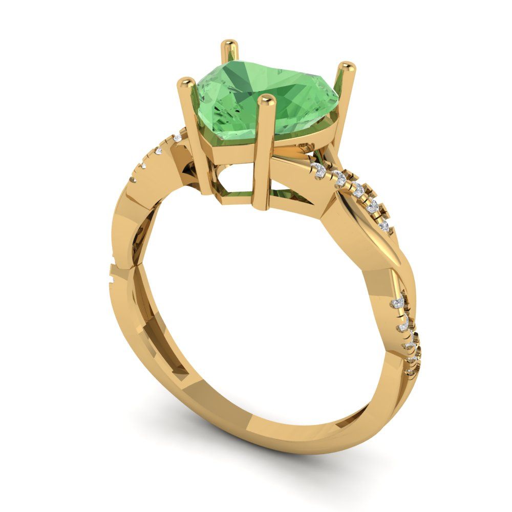 2.1 cttw Zirconia Simulated Green Diamond Solitaire with Zirconia Simulated Diamond Accents Engagement Ring - Solid Gold (VVS1, Heart Cut,8mm)