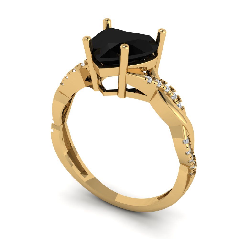 2.1 cttw Natural Onyx Solitaire with Zirconia Simulated Diamond Accents Engagement Ring - Solid Gold (Heart Cut,8mm)
