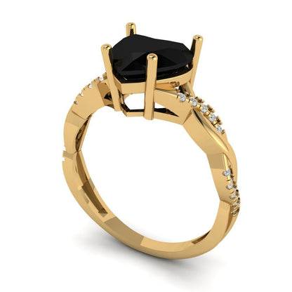 2.1 cttw Natural Onyx Solitaire with Zirconia Simulated Diamond Accents Engagement Ring - Solid Gold (Heart Cut,8mm)