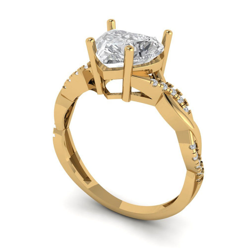 2.1 ct Brilliant Heart Cut Natural Diamond Stone Clarity SI1-2 Color G-H Yellow Gold Solitaire with Accents Ring