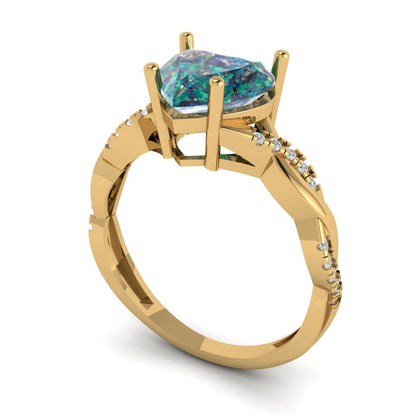 2.1 cttw Blue Moissanite Solitaire with Zirconia Simulated Diamond Accents Engagement Ring - Solid Gold (Heart Cut,8mm)