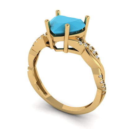 2.1 cttw Simulated Turquoise Solitaire with Zirconia Simulated Diamond Accents Engagement Ring - Solid Gold (Heart Cut,8mm)