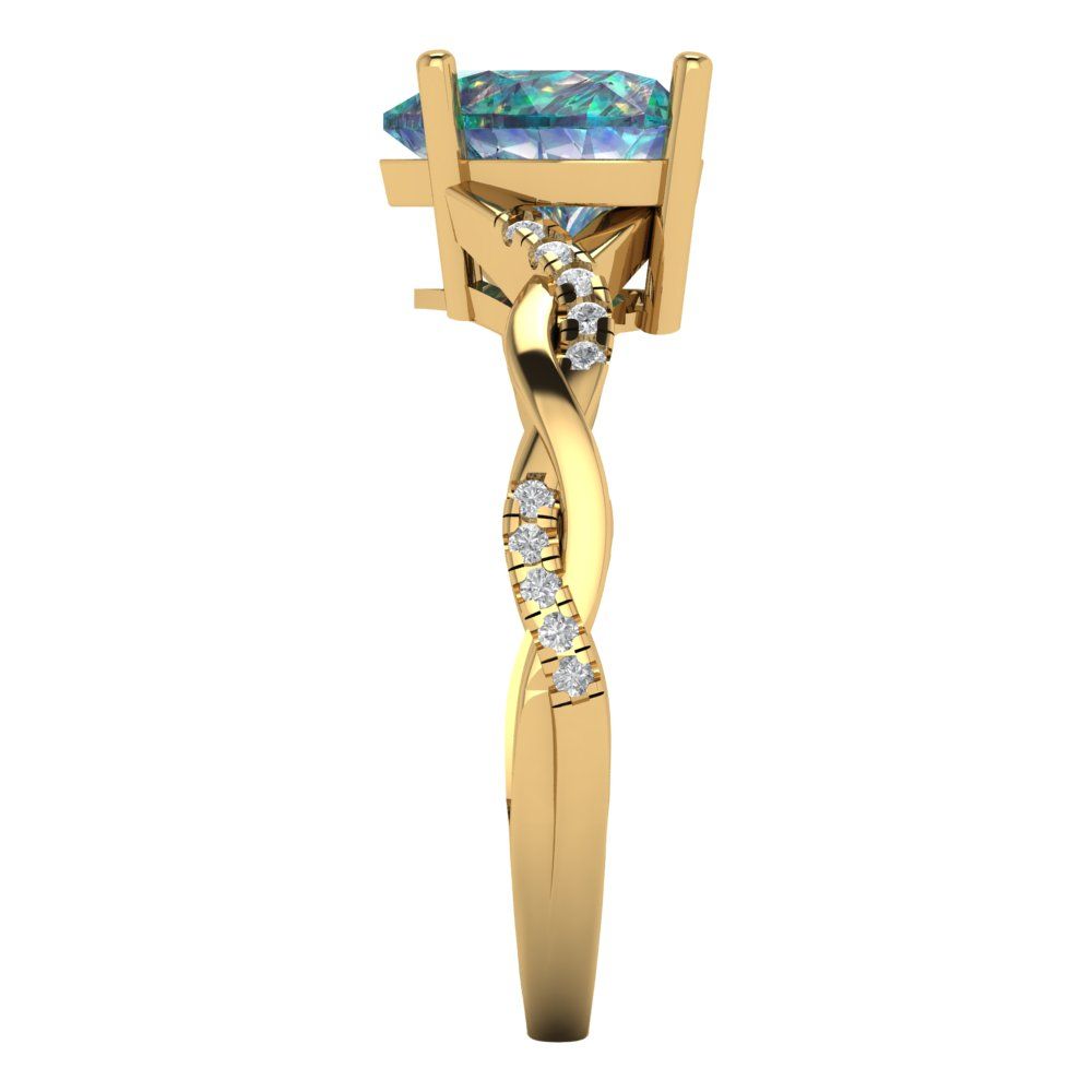 2.1 cttw Blue Moissanite Solitaire with Zirconia Simulated Diamond Accents Engagement Ring - Solid Gold (Heart Cut,8mm)