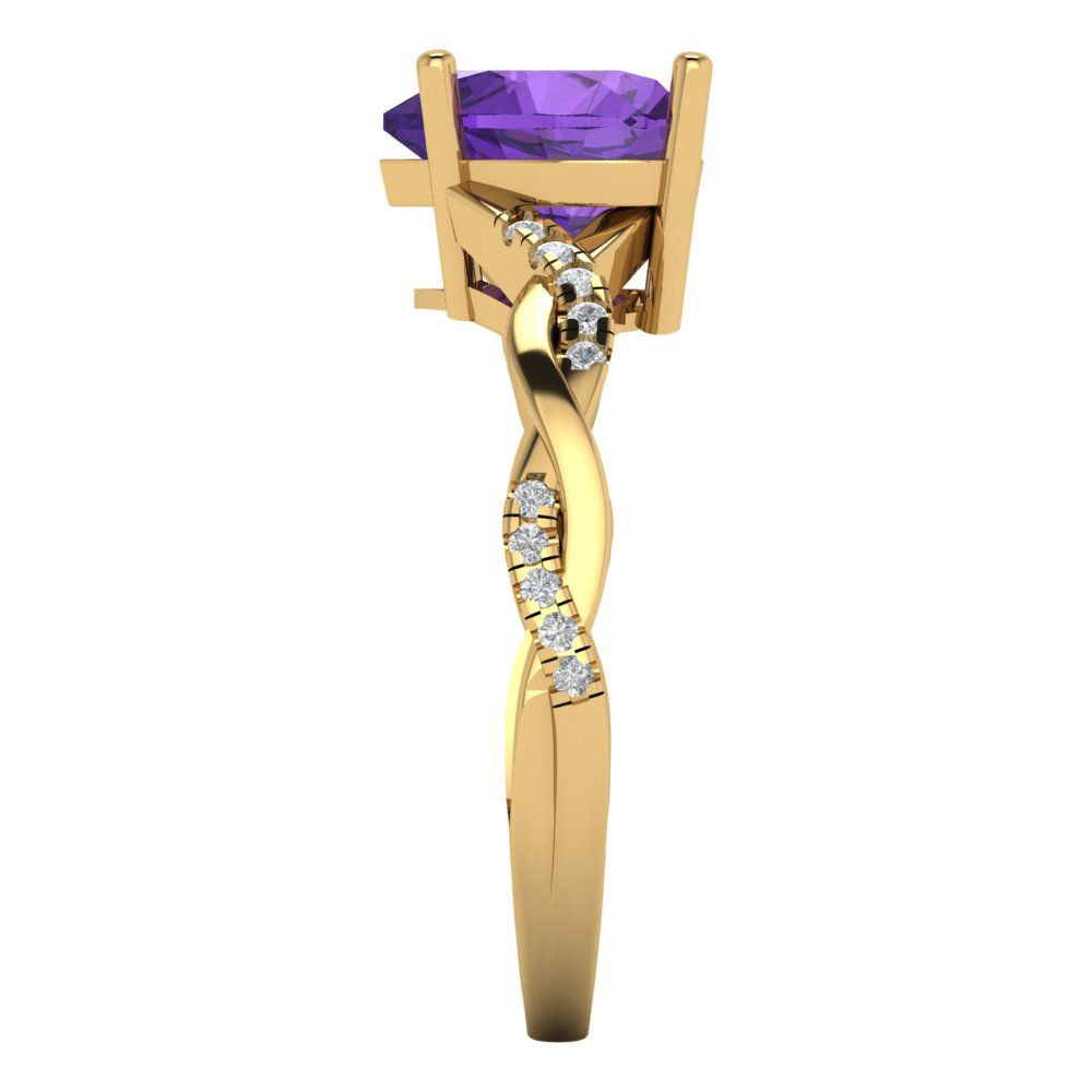 2.1 cttw Natural Amethyst Solitaire with Zirconia Simulated Diamond Accents Engagement Ring - Solid Gold (Heart Cut,8mm)