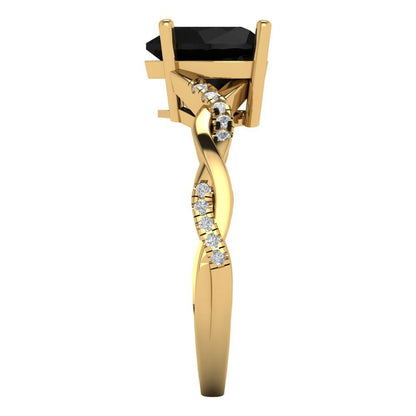 2.1 cttw Natural Onyx Solitaire with Zirconia Simulated Diamond Accents Engagement Ring - Solid Gold (Heart Cut,8mm)