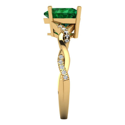 2.1 cttw Simulated Emerald Solitaire with Zirconia Simulated Diamond Accents Engagement Ring - Solid Gold (Heart Cut,8mm)