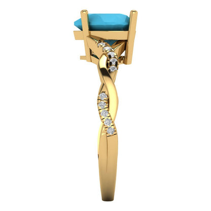 2.1 cttw Simulated Turquoise Solitaire with Zirconia Simulated Diamond Accents Engagement Ring - Solid Gold (Heart Cut,8mm)