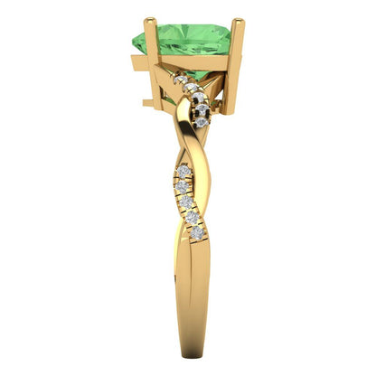 2.1 cttw Zirconia Simulated Green Diamond Solitaire with Zirconia Simulated Diamond Accents Engagement Ring - Solid Gold (VVS1, Heart Cut,8mm)