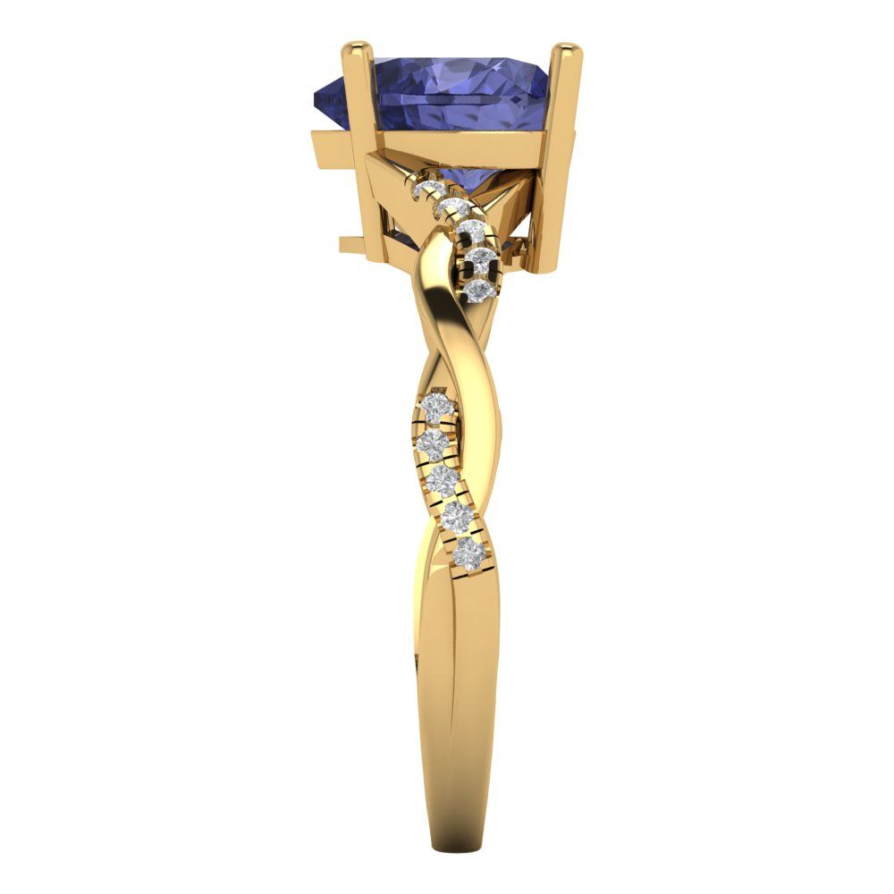 2.1 cttw Simulated Tanzanite Solitaire with Zirconia Simulated Diamond Accents Engagement Ring - Solid Gold (Heart Cut,8mm)